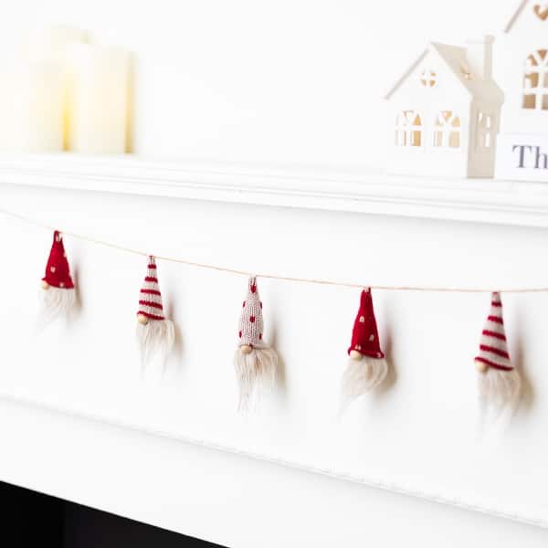 slide 2 of 5, Plush Mini Gnomes with Knitted Hats Christmas Garland - 4.25'