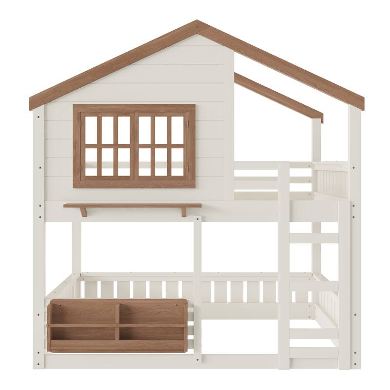 Full Size Bunk Bed/Loft Bed with Bookshelf, House Design, High-Quality Safety Fencing