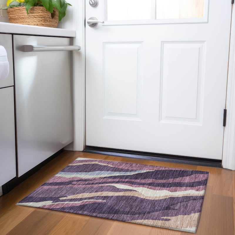 Premium Washable Super Soft Mid Century Modern Mayfield Rug - Plum - 1'8" x 2'6"