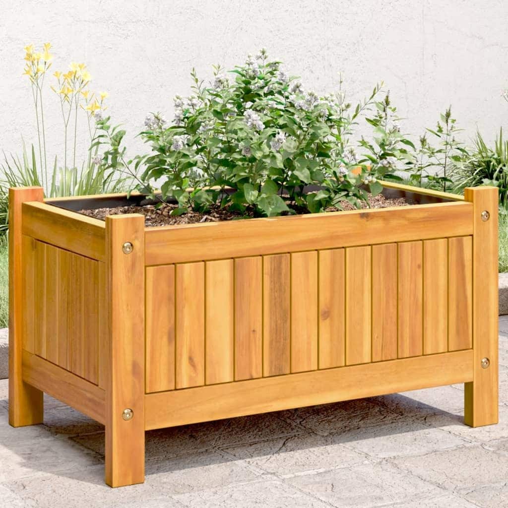 vidaXL Garden Planter with Liner Outdoor Flower Pot Box Solid Wood Acacia