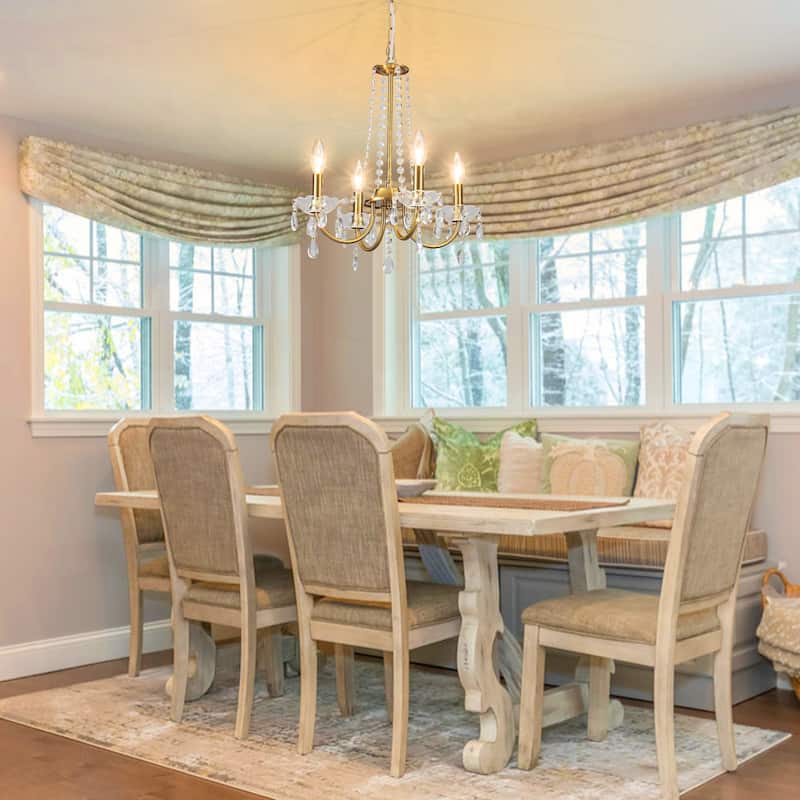 4-Light Candle Style Chandelier with Crystal Accents for Living Room Bedroom