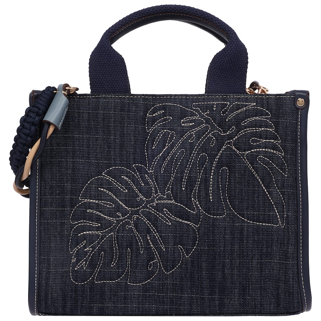 Tommy Bahama Dorothy Medium Denim Tote - Embroidered Leaf Convertible Top Handle & Crossbody Bag