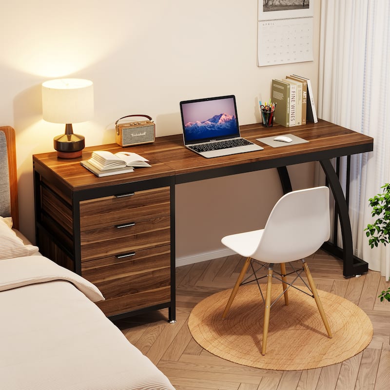 59 Inches Computer Desk Writing Table with 3 Reversible Drawers