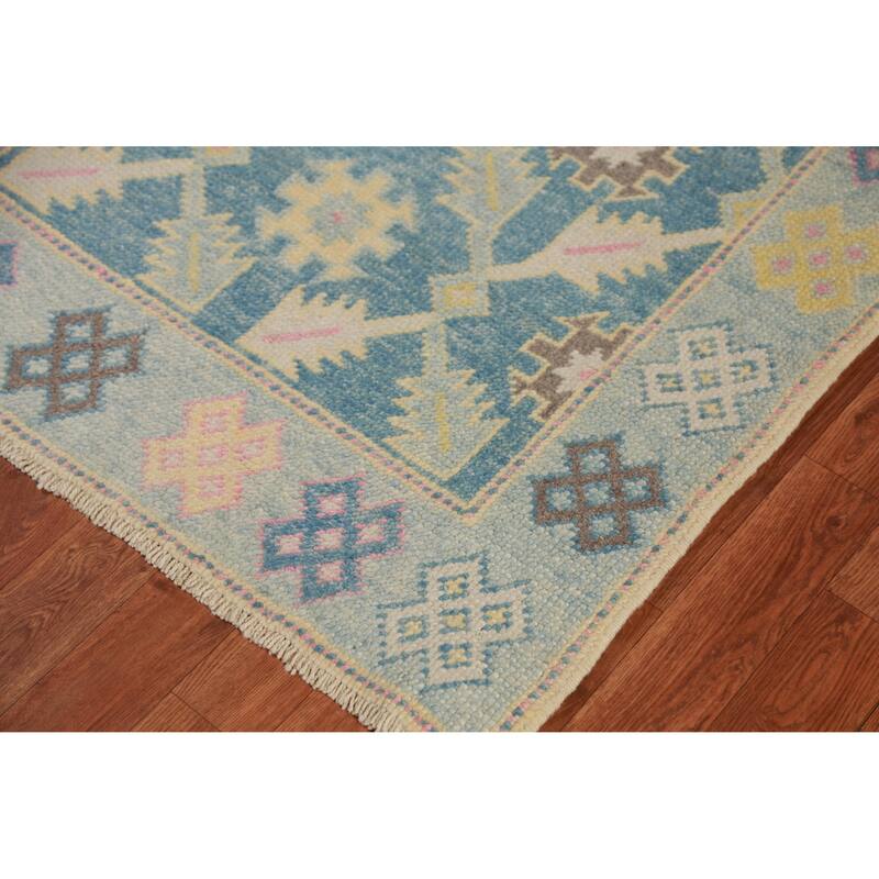Hand Knotted Oriental 100% Wool Carpet Transitional Floral Navy Blue & Blues Oushak Runner Rug - 17' 2'' X 3' 1''