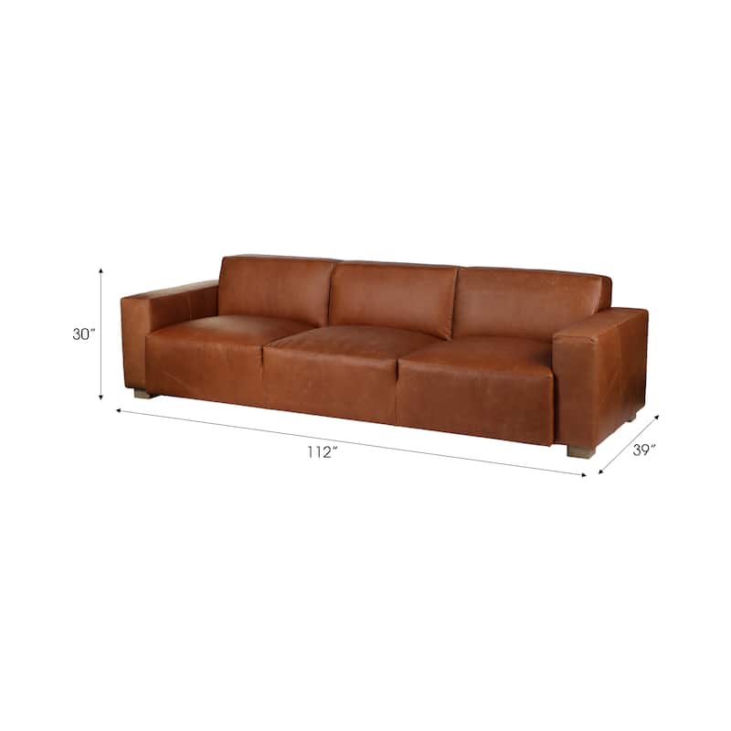 Fabric Wood Sofa with Wide Track Arms Modern Design - 30" Tan - 112" x 39" x 30"