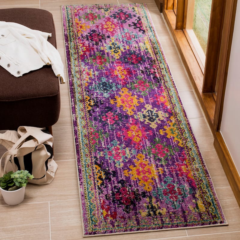 SAFAVIEH Monaco Joanne Distressed Boho Rug - 2'2" x 8' Runner - Purple/Multi