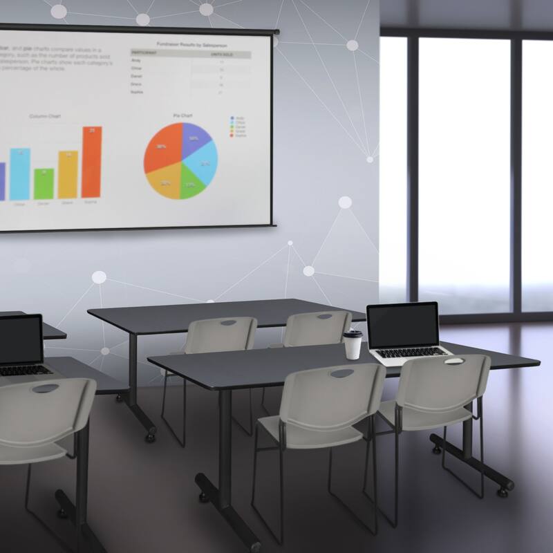 66" x 30" Training Table- Grey and 2 Stack Chairs- Grey - 66" x 30"