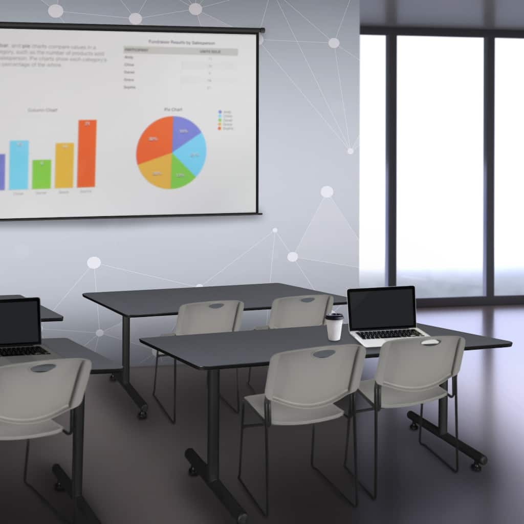 72" x 30" Training Table- Grey and 2 Stack Chairs- Grey - 72" x 30"