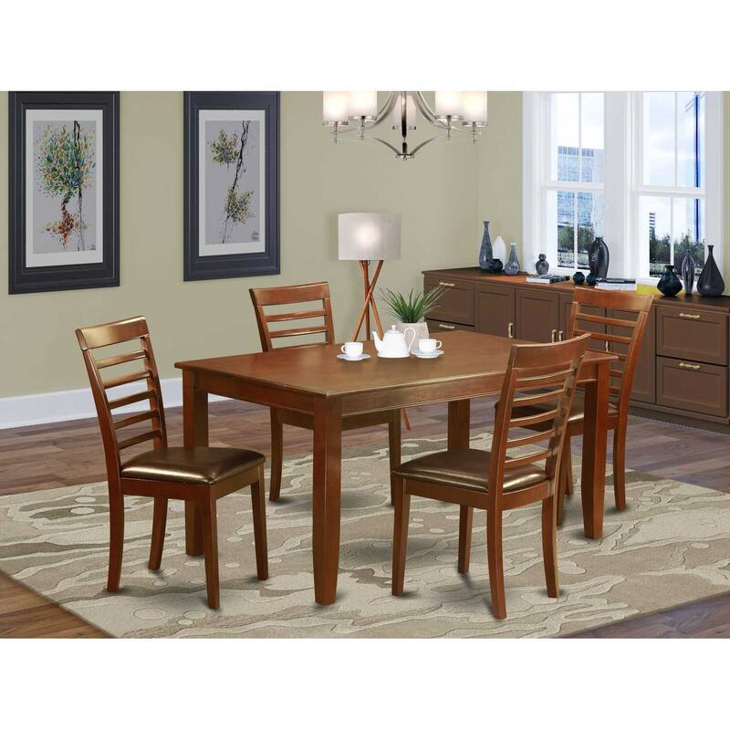 HomeStock 5-Piece Rectangle Mahogany Finish Solid Wood Top Dining table with 4-Chairs