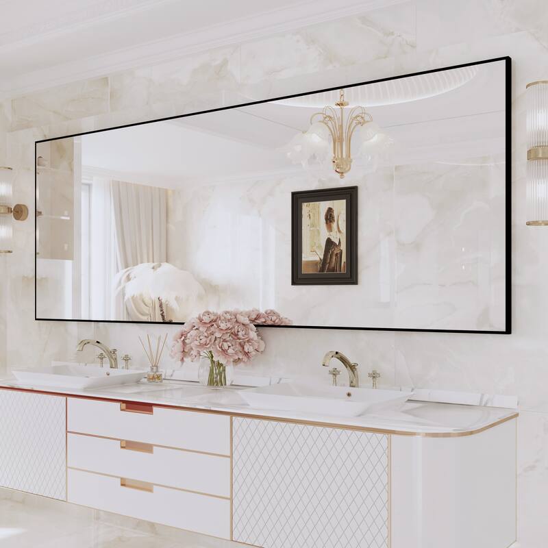 QuivaraView Wall Mounted Aluminum Frame Bathroom Vanity Mirror - 84" x 32" - Black