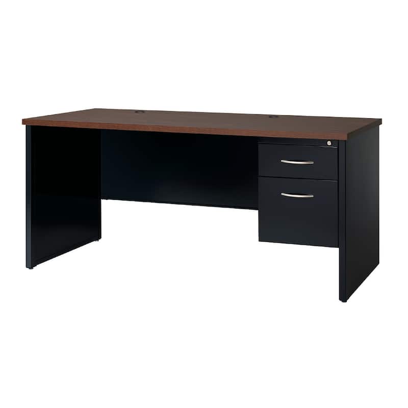 Hirsh 24D x 72W Right Hand Single Pedestal Office Desk Credenza, Black / Walnut