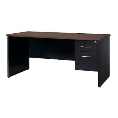 Hirsh 24D x 72W Right Hand Single Pedestal Office Desk Credenza, Black / Walnut