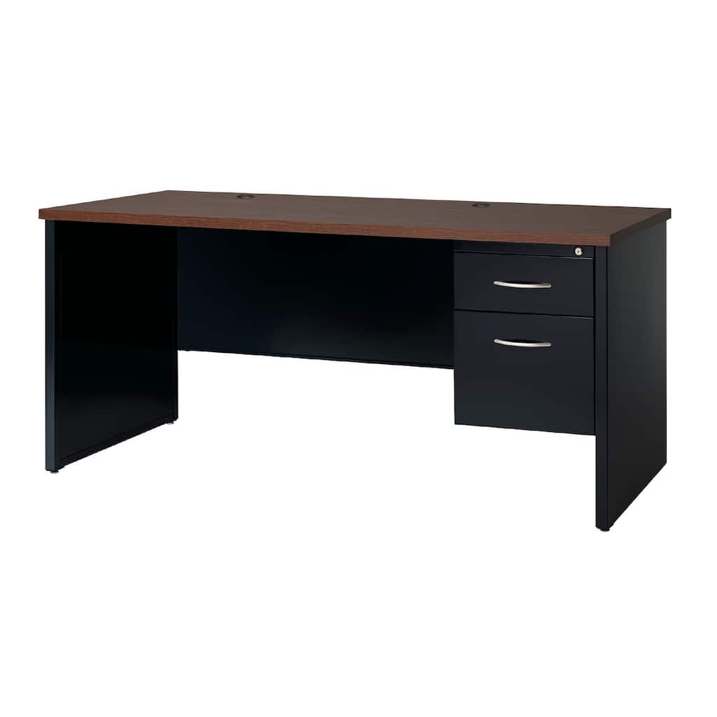 Hirsh 24D x 72W Right Hand Single Pedestal Office Desk Credenza, Black / Walnut