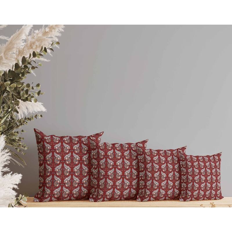 Botanical Bouquet Faux Suede Reversible Throw Pillow Red and Gray
