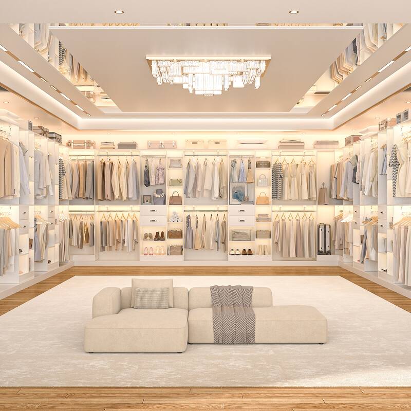 Rackcog 95'' - 188'' Closet System with Hanging Rods, Set of 3 Corner Closet Organizer with Drawers and Shelves
