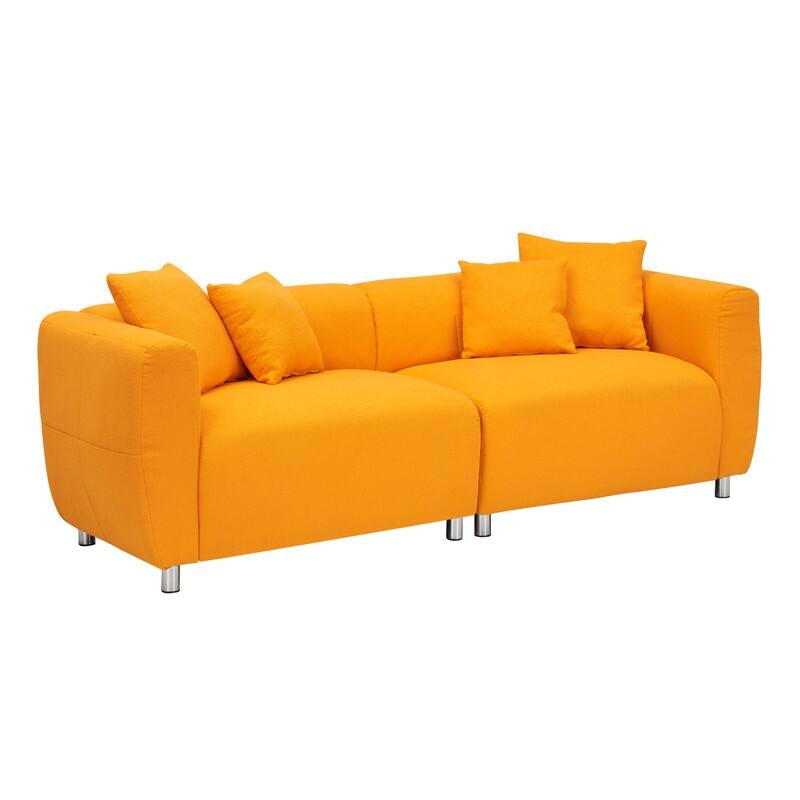 89" Cotton Linen Teddy 3-Seater Upholstered Sofa with Metal Legs
