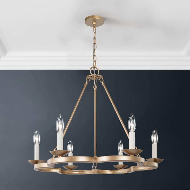 Mid-Century Modern 6-light Wagon Wheel Chandelier Circle Candle Dining Room Lights - L23.5" x W23.5 " xH20.5"
