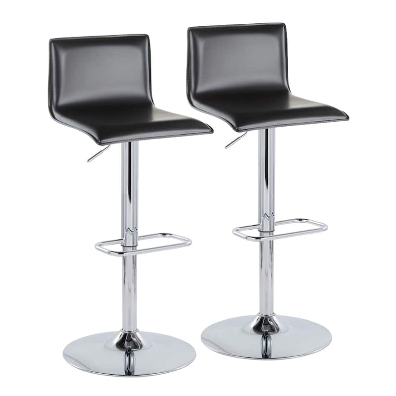 Porch & Den Mara Upholstered Adjustable Bar Stool with Rounded Rectangle Footrest (Set of 2)
