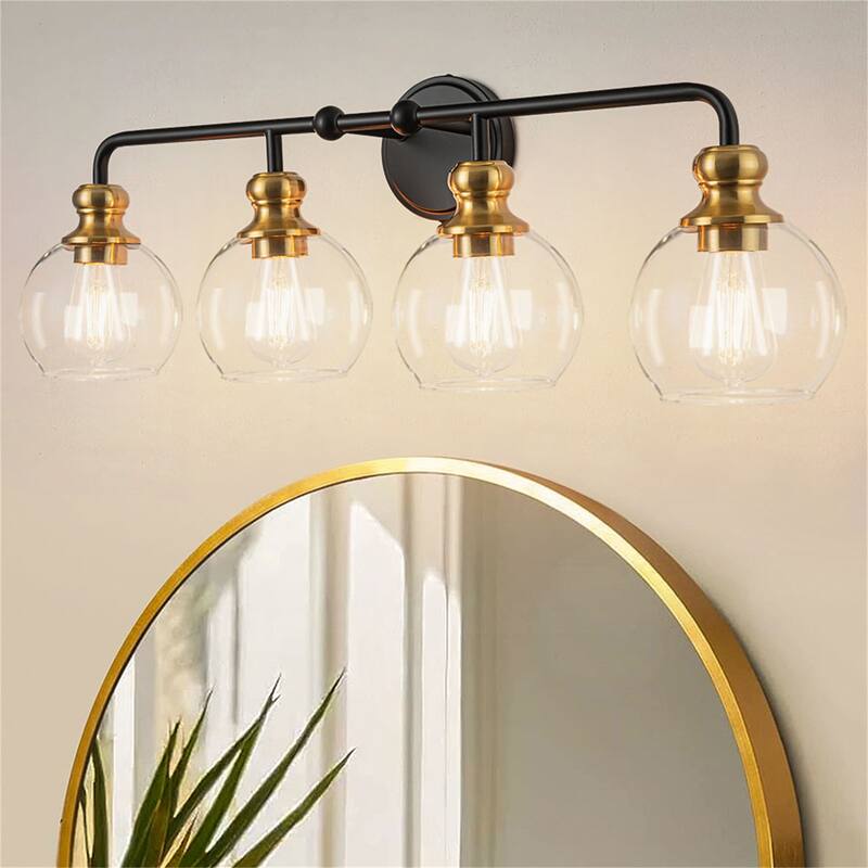 4-Light Dimmable Vanity Light with Clear Glass Shades - Black/Gold