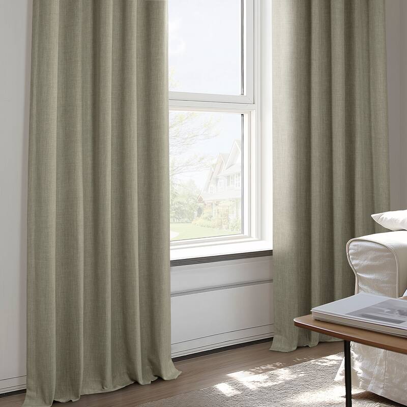 Exclusive Fabrics French Pleated Textured Faux Linen Room Darkening Curtains for Bedroom & Living Room Curtains Single Panel