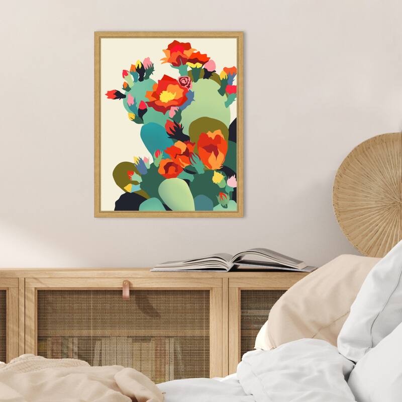 How Cactus Got Its Groove Back by Uma Gokhale Framed Canvas Wall Art Print - Sylvie Bright Gold