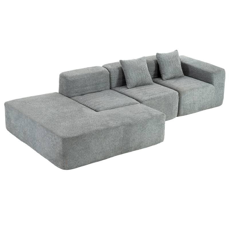 116.5" Polyester Sectional Sofa with 4-Seater Full-Compressed Couch , and Two Included Back Pillows