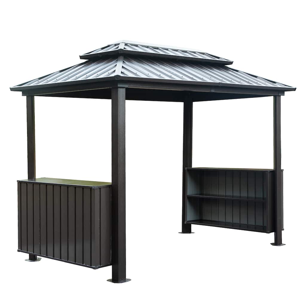 6x10FT Hardtop Grill Gazebo with Galvanized Steel Roof, Storage Cabinets & Ceiling Hooks for Outdoor BBQ