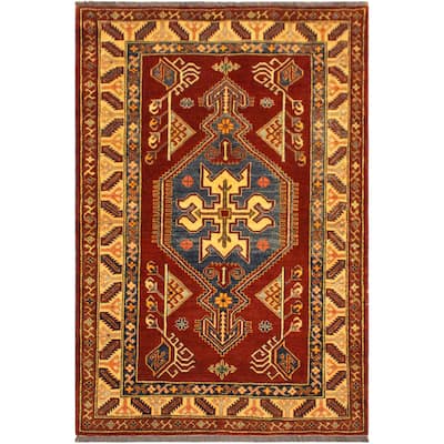 Caucasian Super Kazak Jaxon Rust/Tan Hand Knotted Wool Rug - 4'0'' x 5'5''