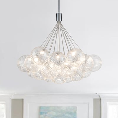 Chrome 19-Light Dimmable LED Ribbed Glass Bubble Chandelier