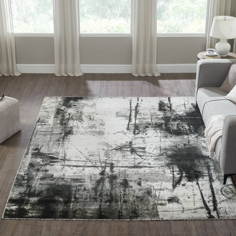 Ethereal Mist Abstract Area Rug - 5' 1" x 7' 6" - Midnight Ash - Rectangle