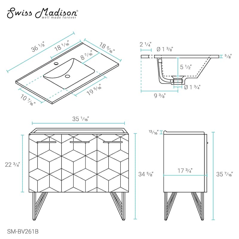 Annecy 36" Bathroom Vanity in Phantom Black