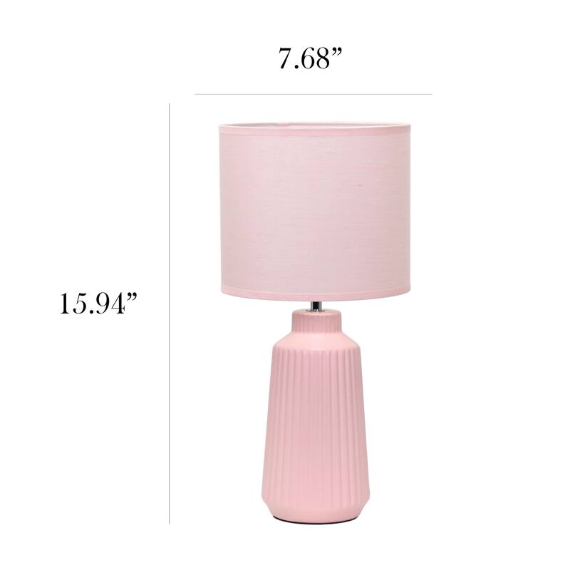 Vertical Grooved Ceramic Table Lamp with Drum Shade - 16" - Pink