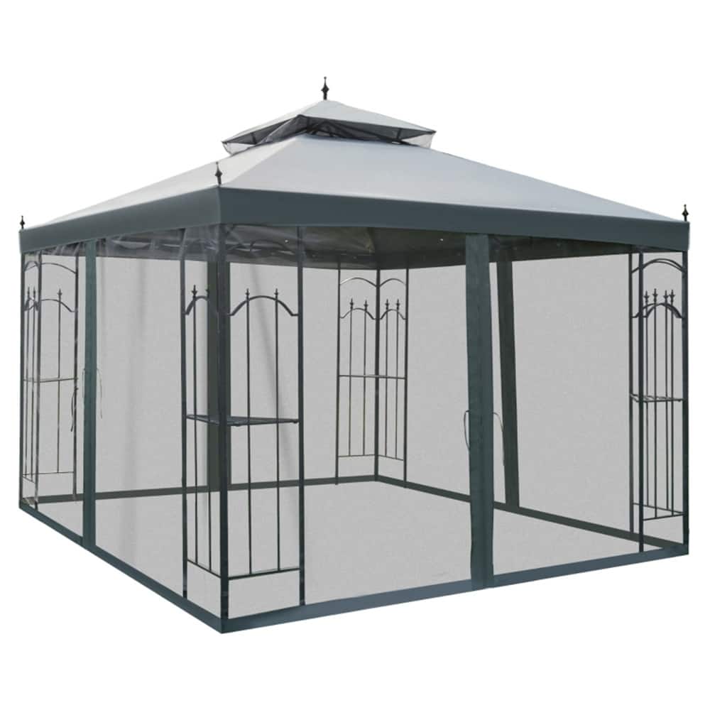 Polyester Steel Outdoor Gazebo with Shelves and Netting