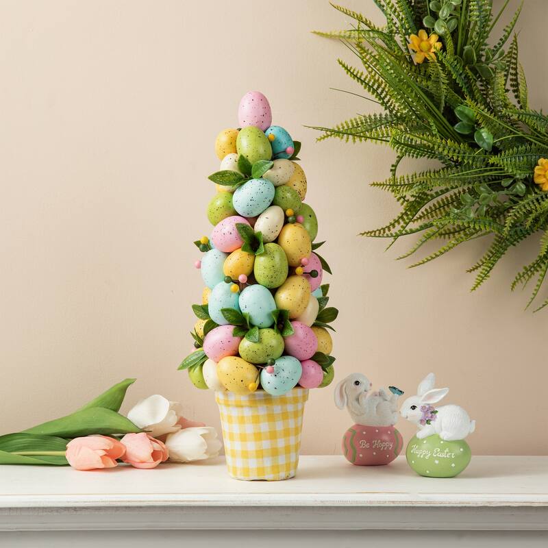 Glitzhome 16"H Multicolor Easter Egg Table Tree Decor for Spring Party Supplies