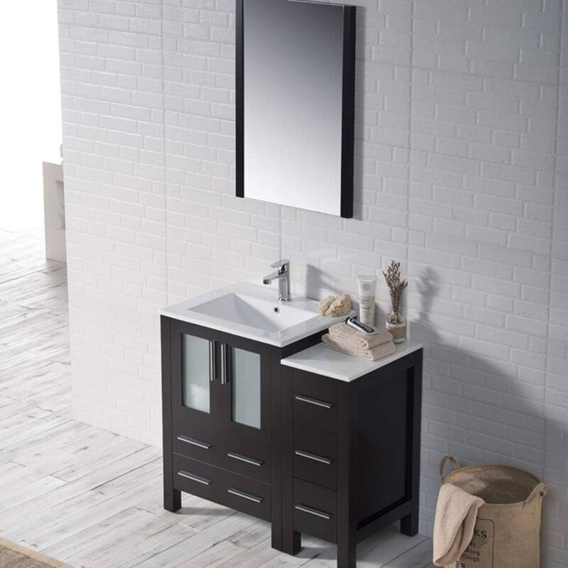 Blossom 36" Solid Wood Bathroom Vanity w/ Ceramic Sink & Side Cabinet