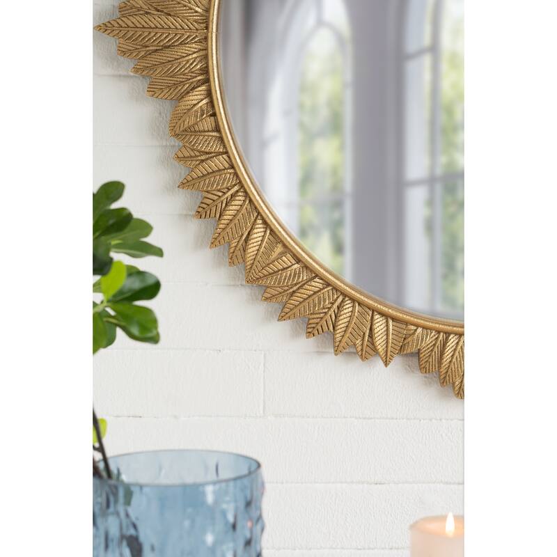 35.5x31.5" Round MDF Wall Mirror with Ornate Gold Frame