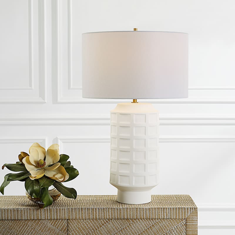 Uttermost Window Pane White Table Lamp - 28"H,   Shade 10"H x 17"Dia.
