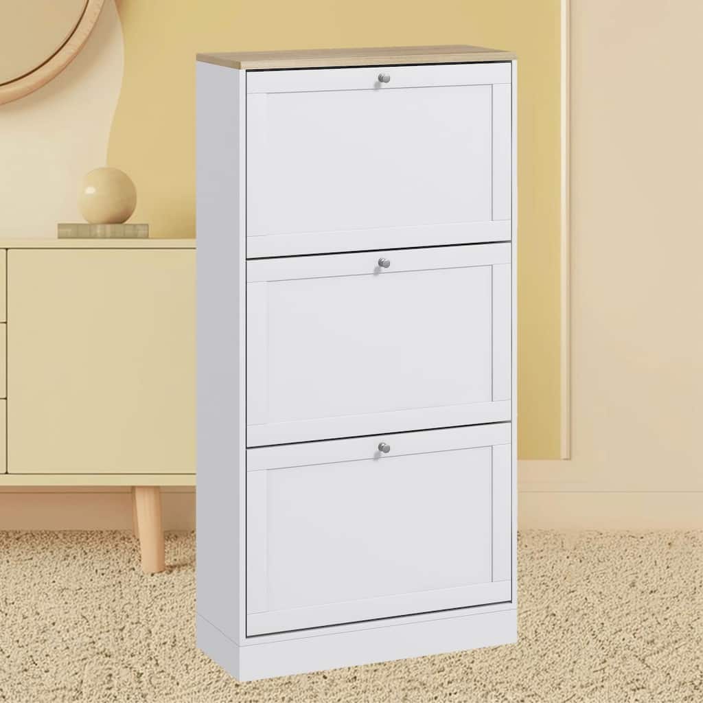 Space-Saving Shoe Rack Organizer Cabinet for Entryway, Hallway with Adjustable Shelves for 18 Pairs of Shoes Storage