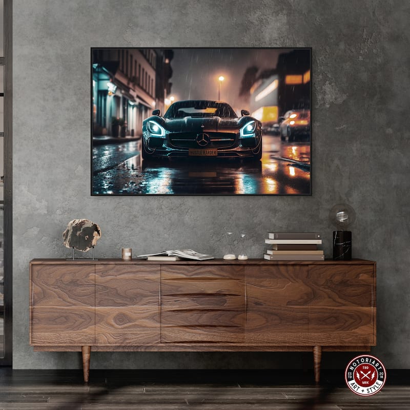 Notoriart Drive Through The Town Framed Car 1 Piece Canvas Wall Art