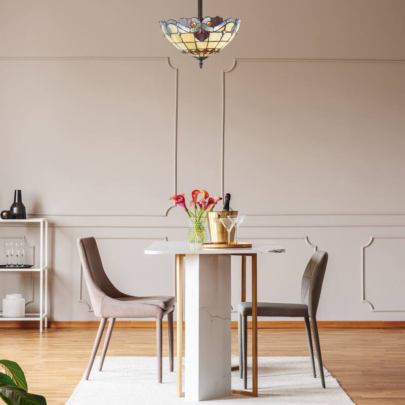 Mila River of Goods Red/Amber/Blue Stained Glass Bowl Shade 13-Inch Ceiling Light - 12.5" x 12.5" x 13"