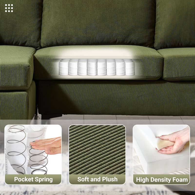 HOOOWOOO Modern Polyester Convertible Chaise Sofa with Metal Legs for Living Room