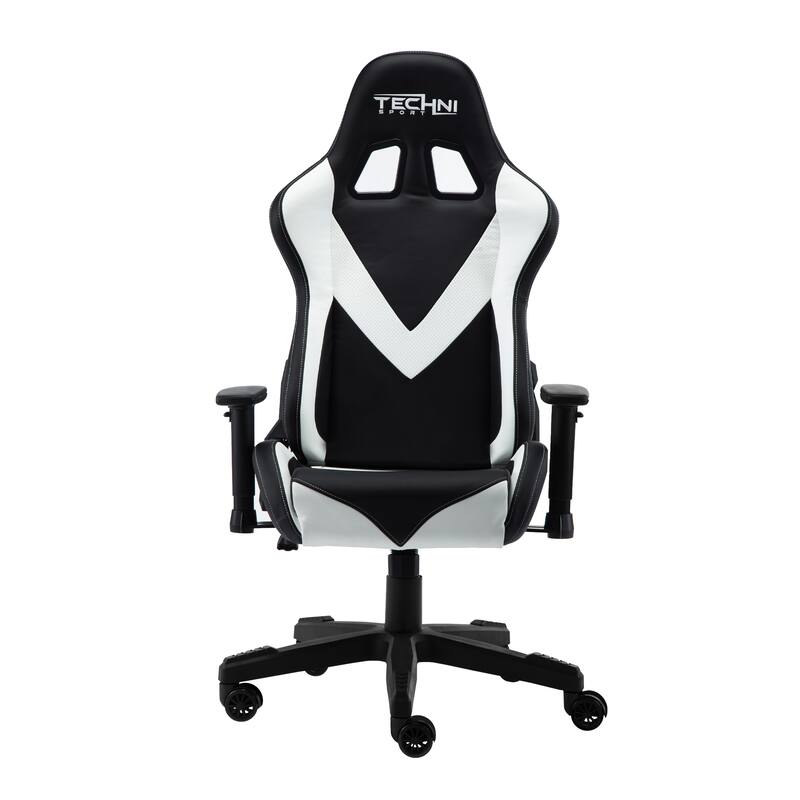 White Sport Office-PC Gaming Chair with 150° Recline, Adjustable Height & 2D Armrests, PU Leather, 250 lbs Capacity