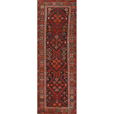 Hand Knotted Oriental 100% Wool Carpet Traditional Tribal Brown Kazak Runner Rug - 12' 6'' X 3' 4''