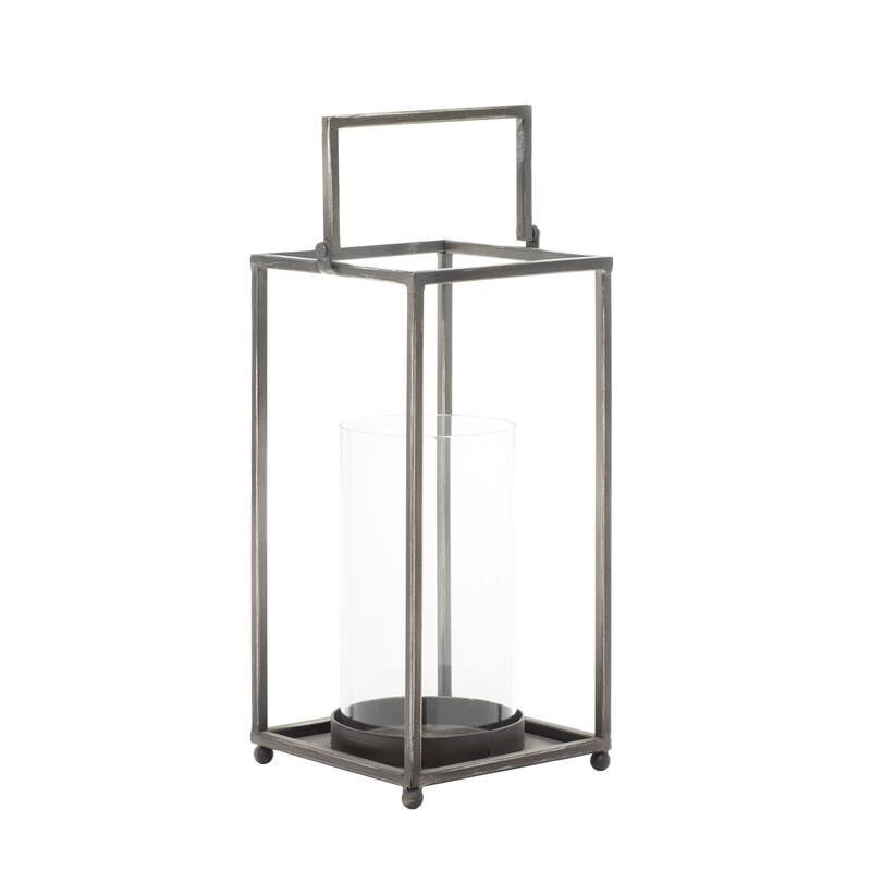 Benzara Black Metal and Glass Lantern