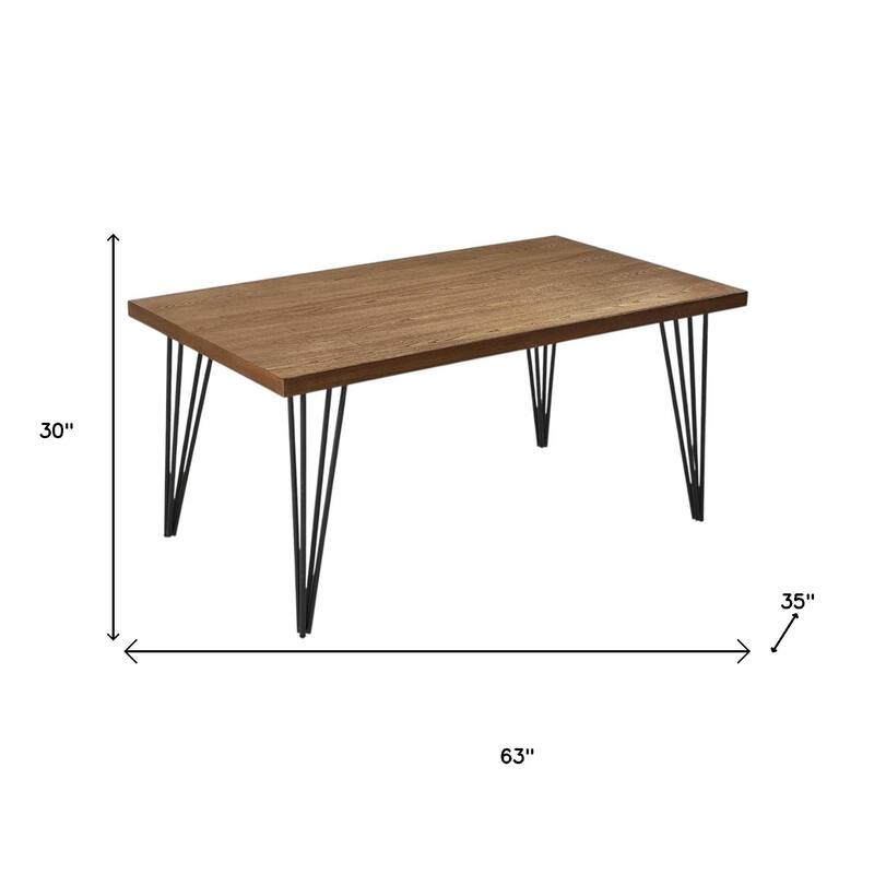 HomeRoots 63" Brown and Black Wood And Metal Dining Table - 63.00 in. x 30.00 in. x 35.00 in.