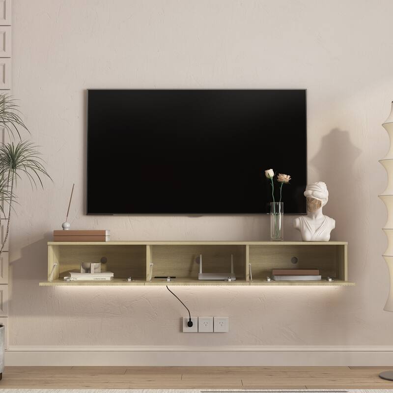 Floating TV Stand with 16-color LED Lights, Wall Mounted Media Console Entertainment Center for 55 60 65 Inch TVs