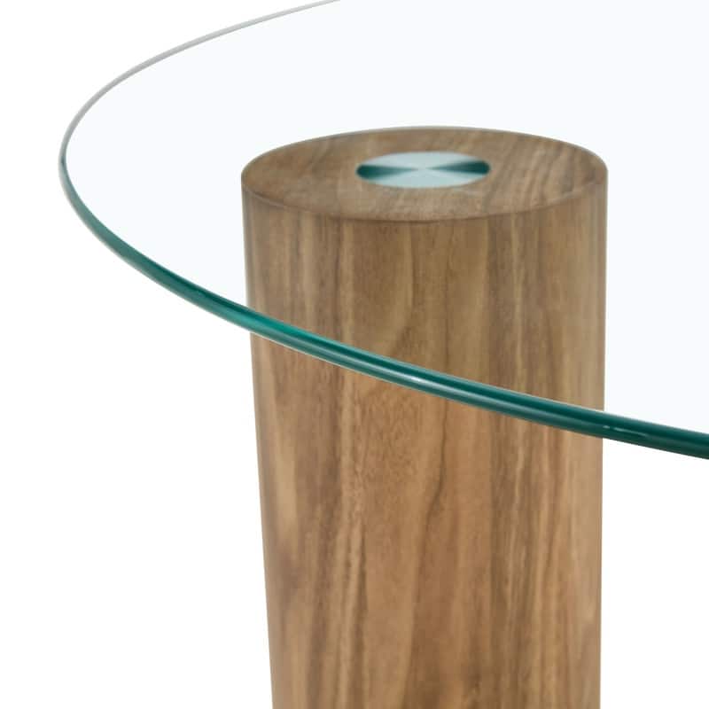 Round Tempered Glass Coffee Table with Wooden Legs