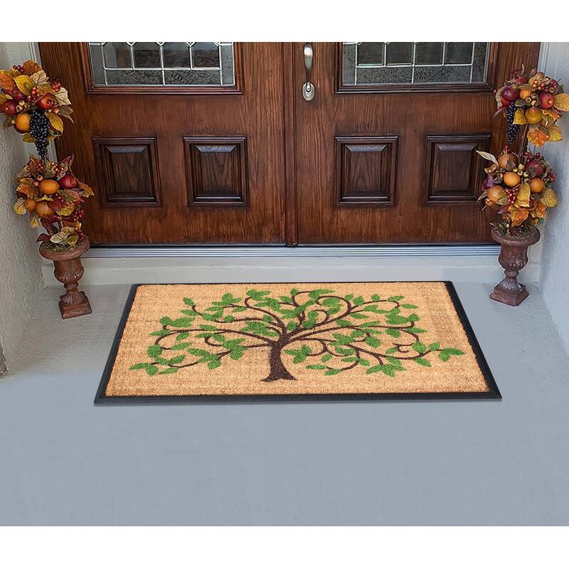 A1HC Hand-Crafted Rubber Coir Flocked Life of Tree Double Door Mat