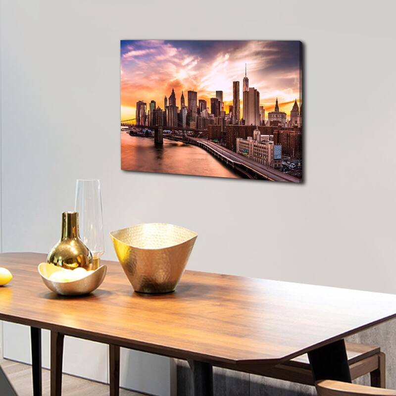 Brooklyn Bridge Skyline Wall Decor Sunset Cityscape Poster