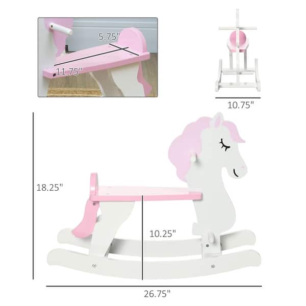 Toddler-Friendly Pink Rocking Horse with Backrest, Pedals, and Handles for Ages 1-3, Space-Saving Design